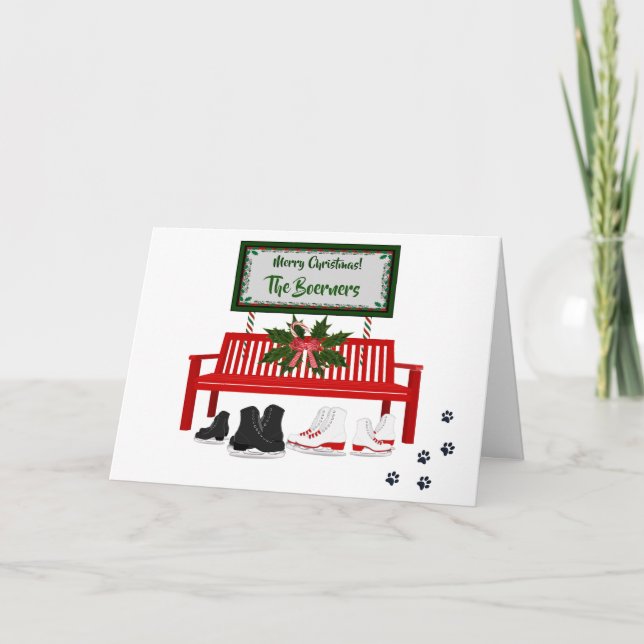 Cartão Parabéns de Natal Patinação no Gelo Saudação Músic (Frente)