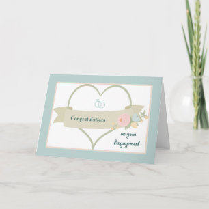 Cartão Parabéns de noivado Cartaz Coração e Anéis