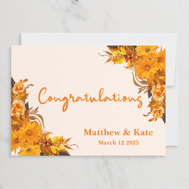 Cartão Parabéns de Noivado/Casamento Floral Laranja
