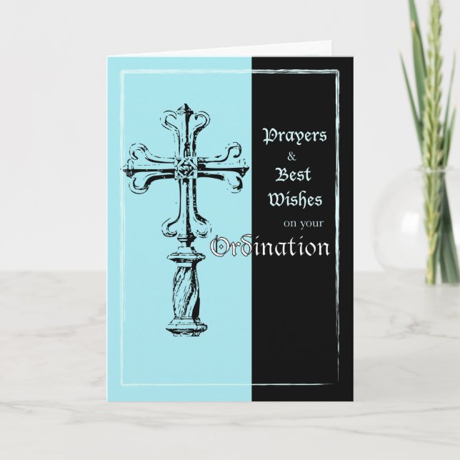 Cartão Parabéns de ordenação cruzes em azul e preto (Frente)