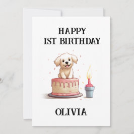Cartão Parabéns de primeiro aniversario Feliz, Nome e Pup