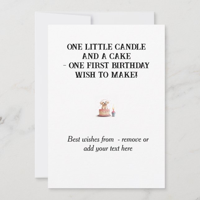 Cartão Parabéns de primeiro aniversario Feliz, Nome e Pup (Verso)