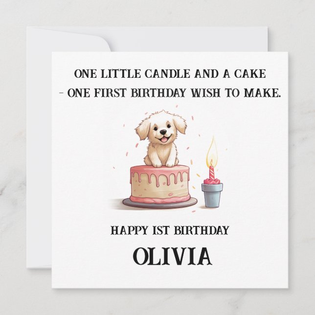 Cartão Parabéns de primeiro aniversario Feliz, Nome e Pup (Frente)