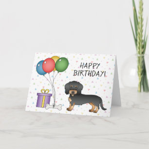 Cartão Parabéns do Dachshund para o Cabelo Negro e Tan
