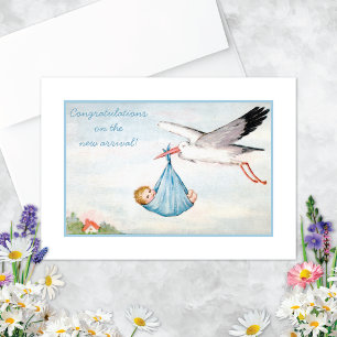 Cartão Parabéns do Vintage Stork Newborn