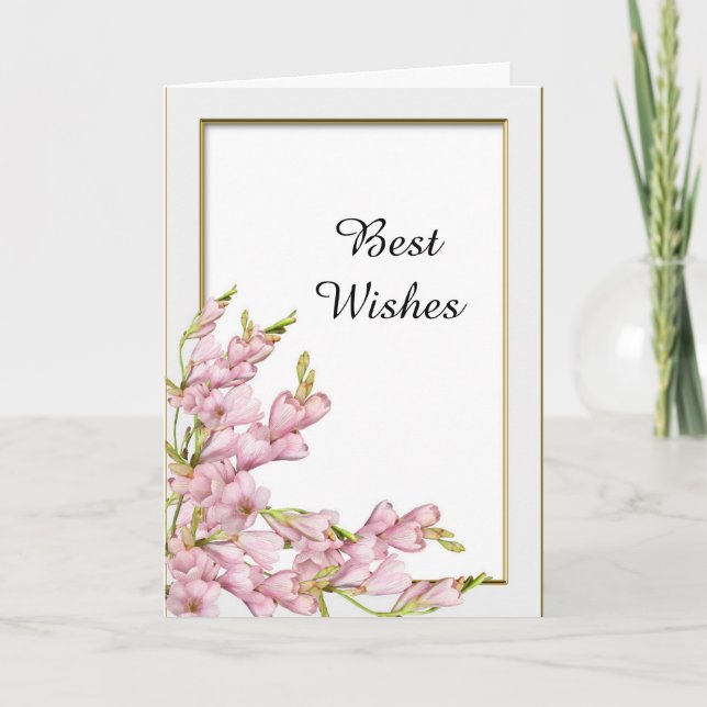 Cartão Parabéns Dourados de Casamento de Quadros Rosa-Flo (Frente)