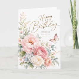 Cartão Parabéns Elegantes com Aquarela Floral de Boas Fes