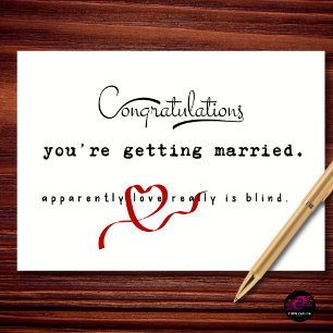 Cartão Parabéns engraçados pelo casamento, o amor é cego