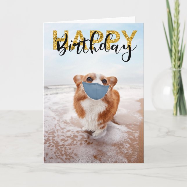Cartão Parabéns Feliz Aniversário Cachorro Corgi (Frente)