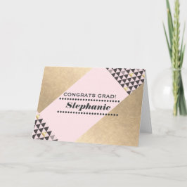 Cartão Parabéns Formando. Cor-de-rosa Dourada