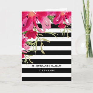 Cartão Parabéns, Formando. Floral   Padrão de Stripe