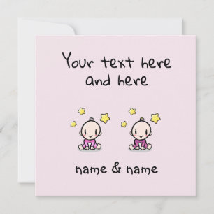 Cartão Parabéns Gêmeas Bebês Meninas Personalizado c. Nom