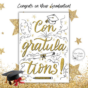 Cartão Parabéns Grad Glitter Script Dourado