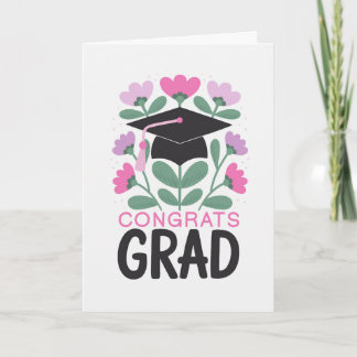 Cartão Parabéns Graduado Boina de Graduação Florais Rosa 