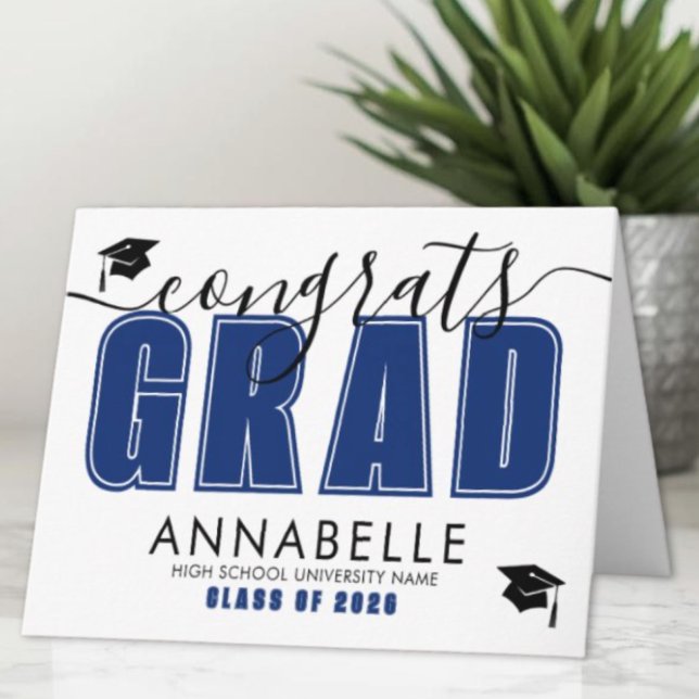 Cartão Parabéns Graduado Formatura Azul (Congratulations Grad Blue Graduation Card)