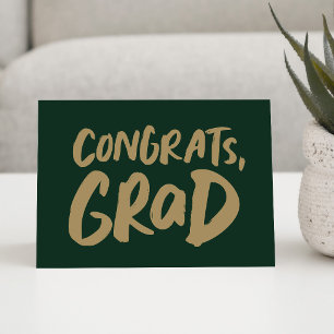 Cartão Parabéns graduado simples verde dourado formatura