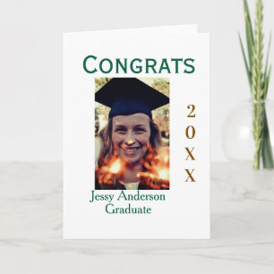 Cartão Parabéns graduado verde dourado ano 20XX nomesimpl