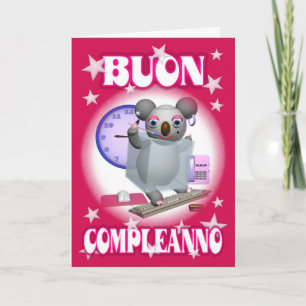 Cartão Parabéns italianos-Buon Compleanno-Koala