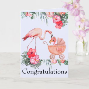 Cartão Parabéns Menina Recém-Nascida Flamingos Rosa