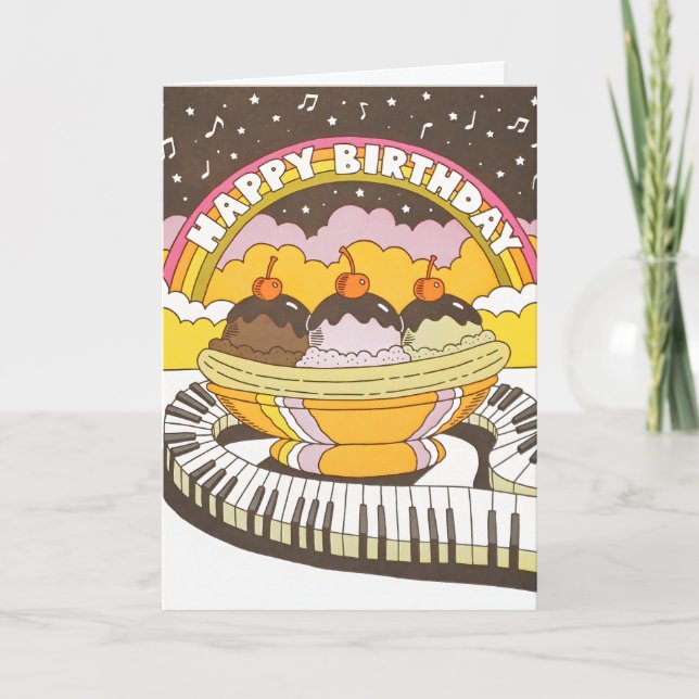 Cartão Parabéns Musical Banana Split Letterpress (Frente)