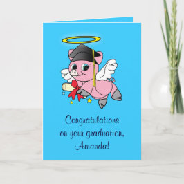 Cartão Parabéns na sua placa de anjo do Porco de Graduaçã