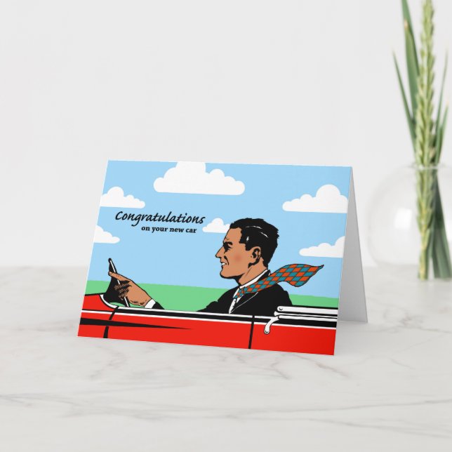 Cartão Parabéns no Carro Novo, Homem Esportivo com Gravat (Frente)