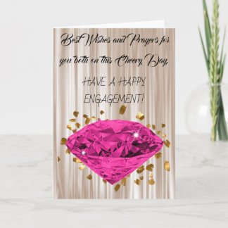 Cartão Parabéns no Noivado e no diamante rosa Dourado