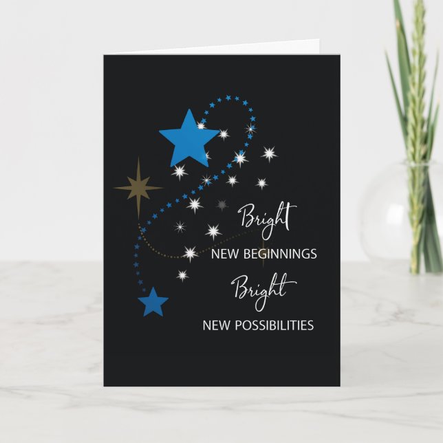 Cartão Parabéns no novo trabalho - Estrela azul em preto (Frente)