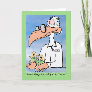 Cartão Parabéns no Twins (genérico), Stork Cartoon