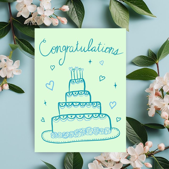 Cartão Parabéns Noivado de Casamento (Congratulations Wedding Engagement Sketch Doodle Card Wedding Cake Cute Charming Whimsical)