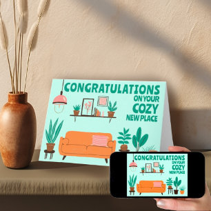 Cartão Parabéns Nova Casa Sala de Estar Aconchegante Fofa