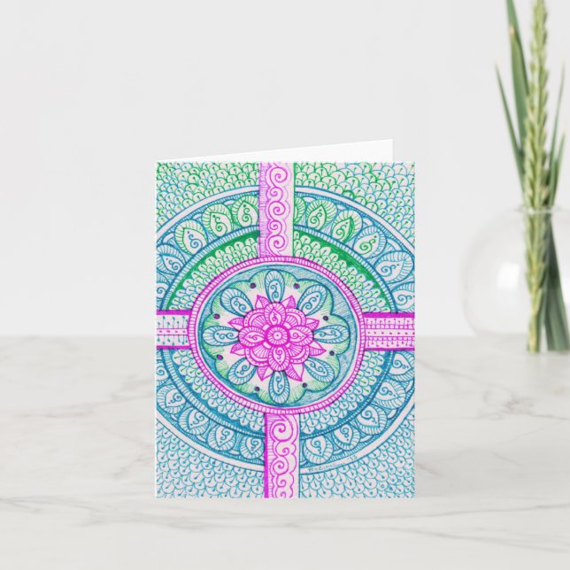 Cartão Parabéns Nova Mãe Bebê Pastel Damask Mandala India (Frente)