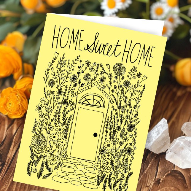 Cartão Parabéns - Nova porta de jardim doméstico personal (Congratulations New Home Garden Door Custom Card
Yellow Flowers Floral Home Sweet Home Apartment)