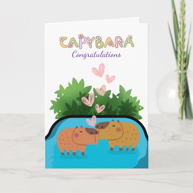 Cartão Parabéns Novo Casal Capybara Natação (Frente)