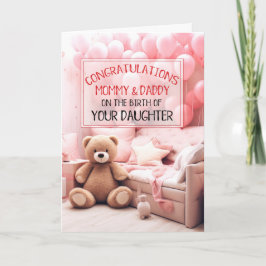 Cartão Parabéns para bebês, cor-de-rosa Pai