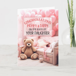 Cartão Parabéns para bebês, cor-de-rosa Pai