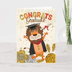 Cartão Parabéns para Graduação - Cartoon Lion Roaring 