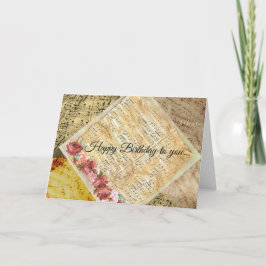 Cartão Parabéns para você Vintage Sheet Music Card