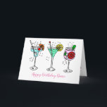 Cartão Parabéns! Parabéns!<br><div class="desc">Bonito ilustração de bebidas cocktail de cor pastel com bolhas e palhetas de giz,  fatias de laranja e limões e cubos de gelo.  O texto diz 'Happy Birthday Name'.  Personalize facilmente este cartão editando o texto do modelo.  Obrigados para ver meus designs.Felicidades!</div>