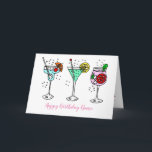 Cartão Parabéns! Parabéns!<br><div class="desc">Bonito ilustração de bebidas cocktail de cor pastel com bolhas e palhetas de giz,  fatias de laranja e limões e cubos de gelo.  O texto diz 'Happy Birthday Name'.  Personalize facilmente este cartão editando o texto do modelo.  Obrigados para ver meus designs.Felicidades!</div>