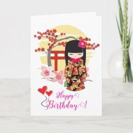 Cartão Parabéns pela boneca Kokeshi