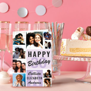 Cartão Parabéns pela Colagem de Fotos do Monograma Roxo