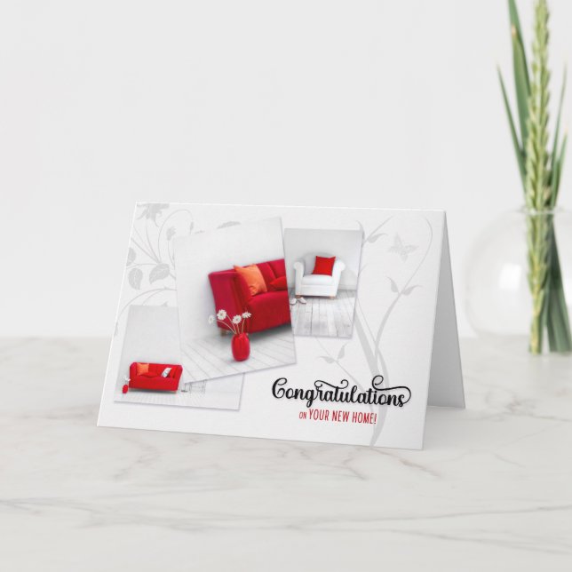 Cartão Parabéns pela Nova Casa da Imobiliária em Vermelho (Frente)