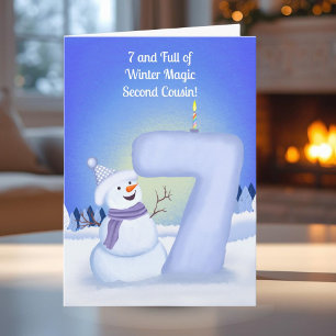Cartão Parabéns pelo 7º Aniversário Primo Distante Snowma