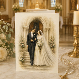 Cartão Parabéns pelo Casamento Católico na Porta da Cated
