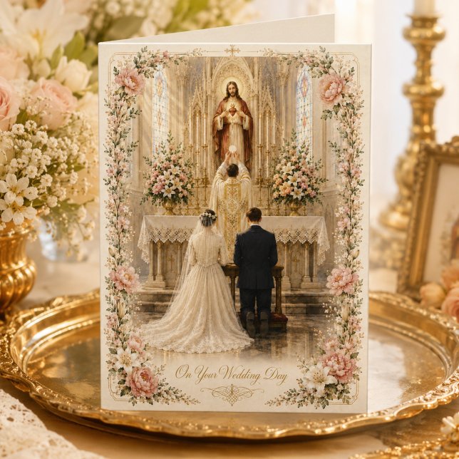 Cartão Parabéns pelo Casamento Católico Tradicional (Criador carregado)