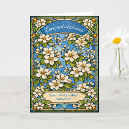 Cartão Parabéns pelo Casamento com Floral Azul Elegante