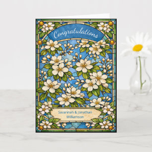 Cartão Parabéns pelo Casamento com Floral Azul Elegante