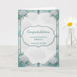 Cartão Parabéns pelo Casamento Floral Branco Elegante Azu
