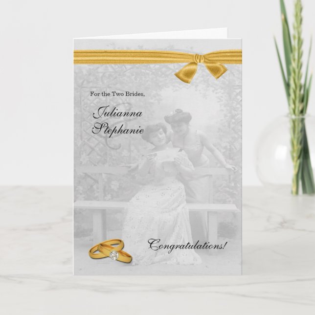 Cartão Parabéns pelo Casamento Gay das Duas Noivas (Frente)